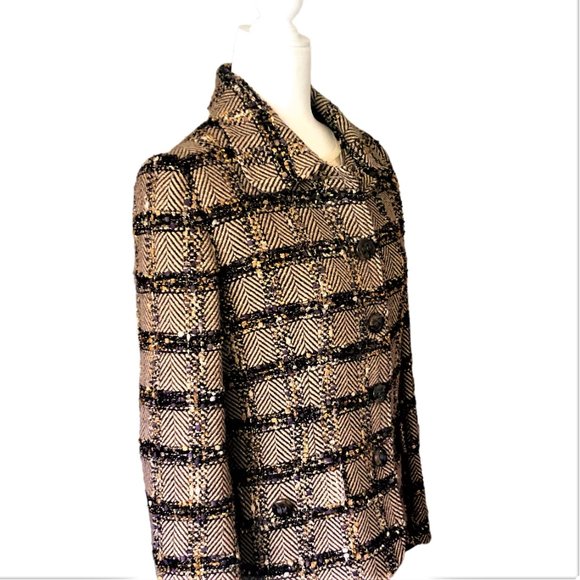ECAILLE Paris Brown Overcheck Herringbone Tweed Woven with Lurex Jacket Sz 10 - Picture 7 of 7